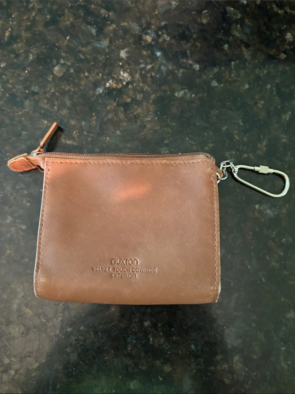 Buxton Tan Leather Zip Pouch with Key Clip